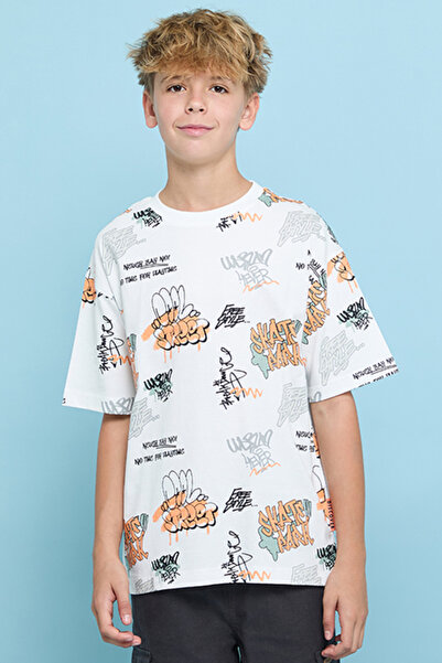 R&B Printed T-Shirt with Crew Neck and Short Sleeves