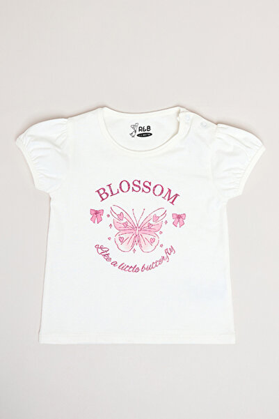 R&B Printed Top with Crew Neck and Puff Sleeves