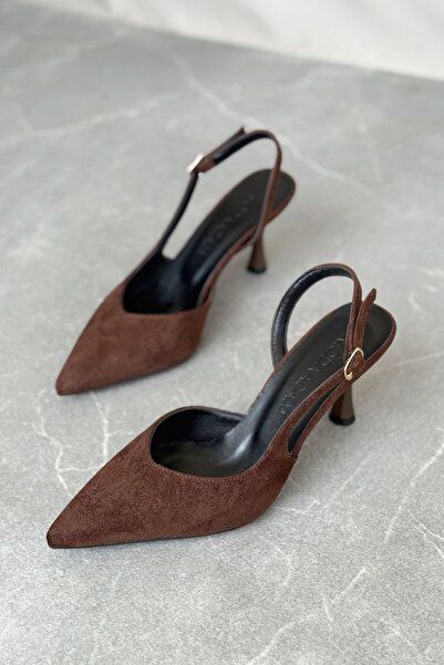 GOFFSHOES Γυναικεία παπούτσια Eleni με λεπτό τακούνι - Καφέ-Σουέντ