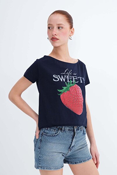 Addax Tricou imprimat cu decolteu barcă P1860