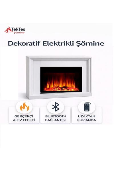 TEKTES 100CM ISITMAZ BEYAZ KASALI BLUETOOTHLU ŞÖMİNE