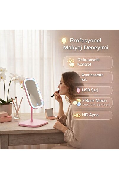 WOW Şarjlı Led Işıklı Makyaj Aynası Led Dokunmatik Makyaj Aynası Oynar Başlık...