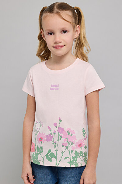 R&B Floral Print T-Shirt with Crew Neck and Short Sleeves