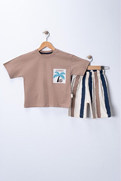 ZİMEXİ 3-4-5-6 Years Old 100% Cotton Printed Striped Shorts for Boys