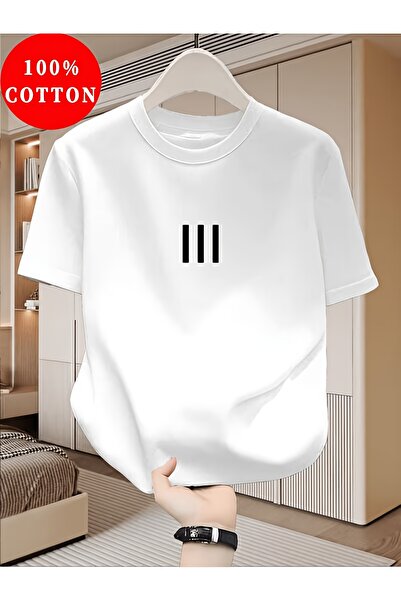 yiou trendy clothing تي شيرت عادي بتصميم ثلاثي الخطوط للجنسين برقبة دائرية