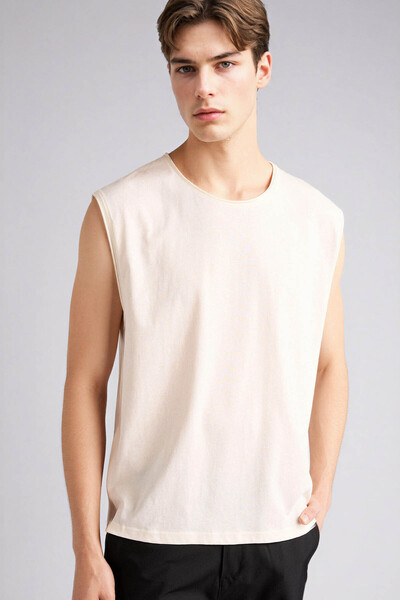 DeFacto 26Y801003081 Ekru Erkek Kolsuz T-shirt C7205AX/ER105