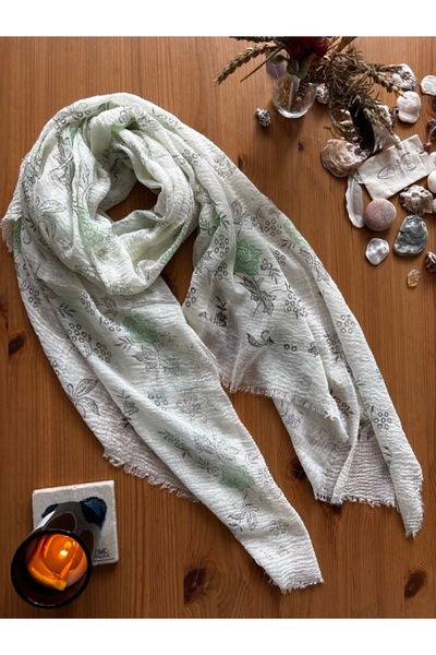Chinko Softly Draped Muslin Floral Printed Short Tassel Shawl Pareo