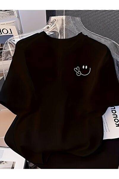 yiou trendy clothing تي شيرت جينسيركو للجنسين بتصميم وجه مبتسم وياقة دائرية ع...