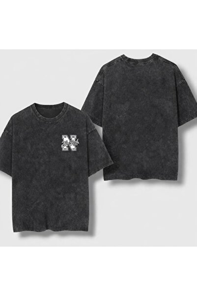 ZAVIXO -UNISEX Oversize Vintage Washed T-Shirt με στάμπα Νέα Υόρκη, 100% βαμβ...