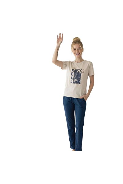 ROYAM Set de pijamale cu mânecă scurtă pentru femei, 100% bumbac, Donwear