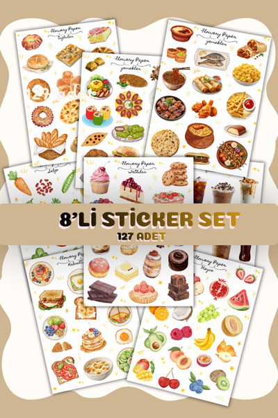 Flowery Paper 8'li Sticker Sayfası ,Defter,ajanda ,journal,scrapbook,için Uyg...