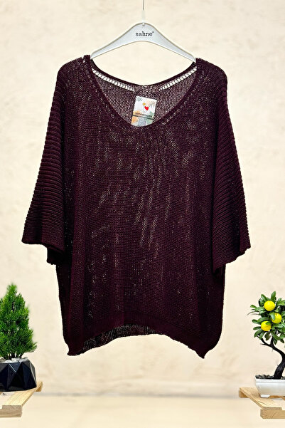 sahnemoda V Yaka Selanik Örgü Merserize Salaş Oversize Bluz