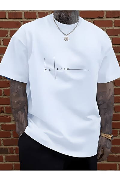 yiou trendy clothing تي شيرت فاخر كبير الحجم بتصميم أفقي متوازن ومطبوع