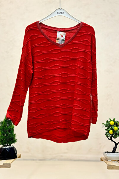 sahnemoda Kırık Çizgi Desen Yaka Simli İthal Bluz