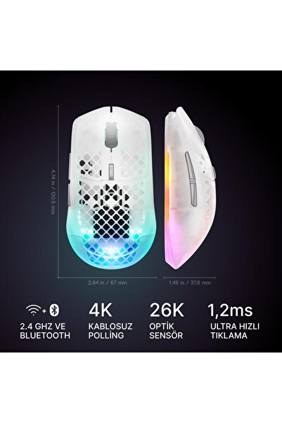 SteelSeries Aerox 3 Wireless Gen 2 - Ghost 4K Kablosuz Gaming Mouse