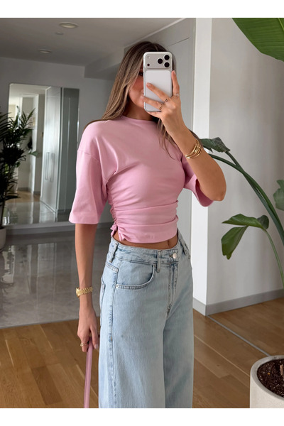 My Blog Ροζ μπλουζάκι με μανίκια νυχτερίδας και κορδόνι - 261003