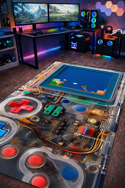gxe.art Retro Gameboy Şeffaf İç Tasarım Yıkanabilir Kaymaz Taban Halı
