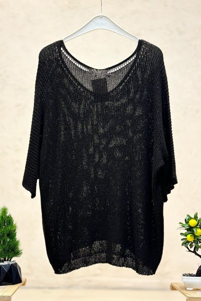 sahnemoda V Yaka Selanik Örgü Merserize Salaş Oversize Bluz