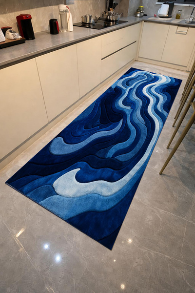 Rugs Modern Halı SDT Modern Mavi Dalgalı Dokuma Taban Dekoratif Halı sdt610