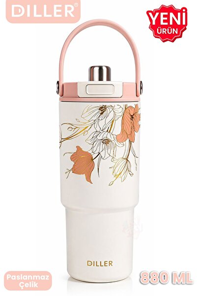 Vagonlife DILLER Tumbler 880 ML Tek Kapak Çift Kullanım Pipetli/Pipetsiz Taşı...