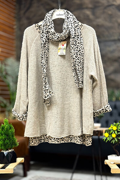 sahnemoda Leoparlı Şallı İkili Tiftik İthal Bluz