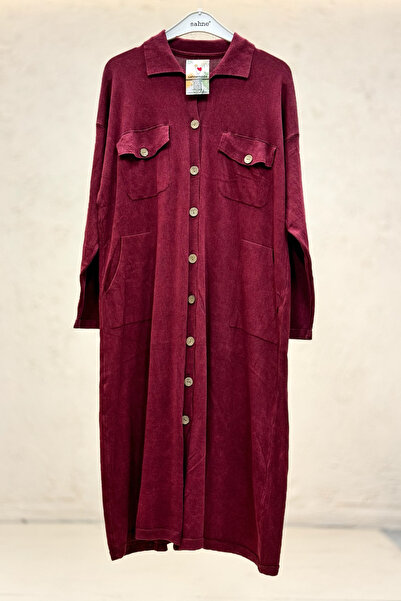 sahnemoda Collared buttoned pocketed organic long cardigan