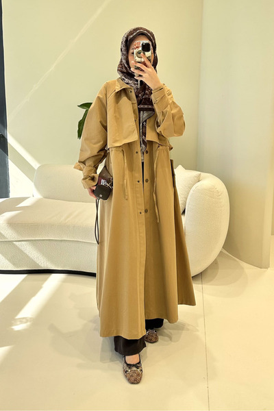 Ovn. Lyon Beli Büzgülü Trençkot - Camel