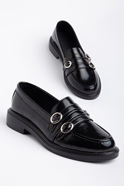 Hayalimdeki Ayakkabı Γυναικεία μαύρα λουστρίνια παπούτσια loafer με 3 αγκράφες