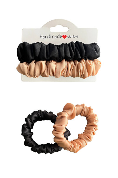 Alma Set 2 scrunchies Handmade din matase satinata - Butterscotch si Negru
