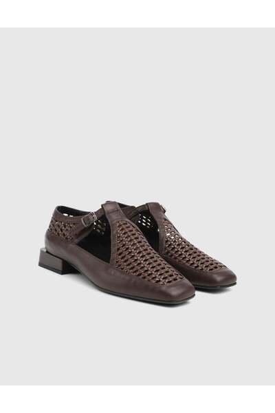 İLVİ Pantofi cu toc maro pentru femei, din piele tricotată autentică Feriel