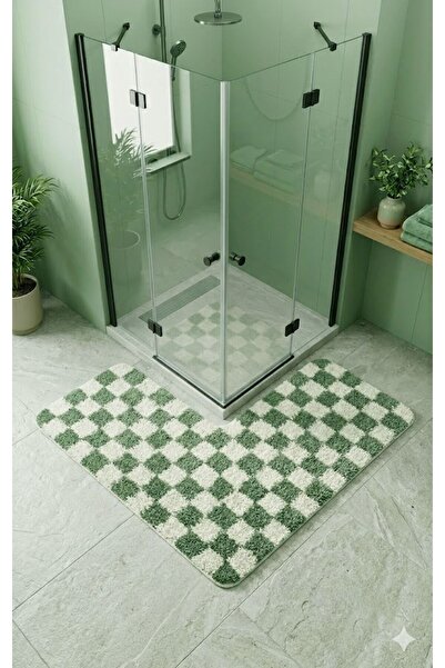 EUROBANO Χαλάκι για ντουζιέρα με σχέδιο Chess Dama, αντιολισθητική βάση από λ...