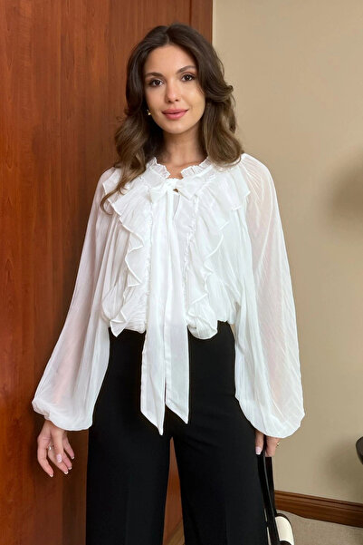 Butik Modana Fırfır Detaylı Tül Bluz