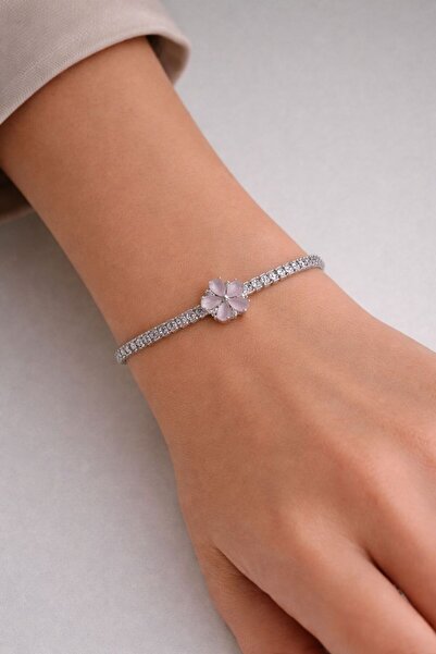 mirvia Flower Detailed Zircon Stone Adjustable Elevator Bracelet with Gold & ...