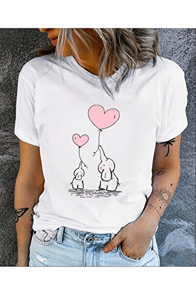 yiou trendy clothing بلوزة كاجوال برقبة دائرية وأكمام قصيرة تحمل طباعة الحب و...