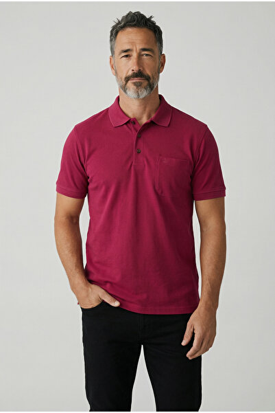 SİMENTİ ERKEK YAKALI CEPLİ LACOSTE KUMAŞ TSHİRT Bordo