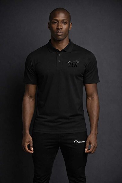 ByFourMan Men's Polo Collar Bull Printed Pique Fabric T-Shirt