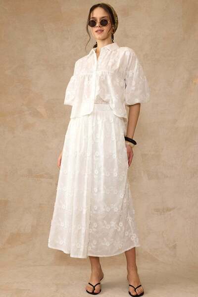 Olcay Πουκάμισο Φούστα Βαμβακερό Γκουπέρ Διπλό Σετ ΛΕΥΚΟ 9458-TK