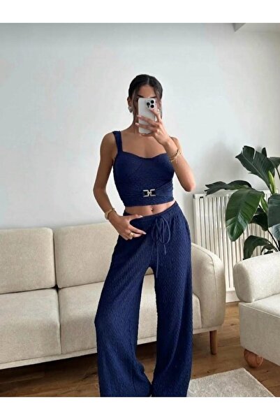 EVOA Γυναικείο Σετ Μπουστιέ και Παντελόνι σε Σκούρο Μπλε με Λεπτομέρεια Πόρπης