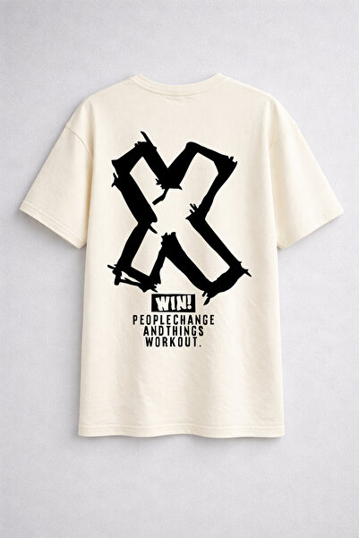 Oversize Unisex X Grafik Baskılı T-Shirt Ön ve Sırt Baskı 2 İplik Penye Kalın Kumaş