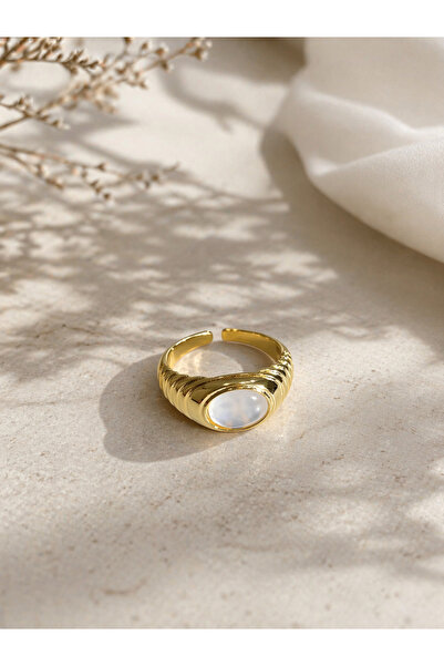 Arthesia Jewelry Doğal Taş Görünümlü Gold Ayarlanabilir Yüzük Kadın Şık Vinta...