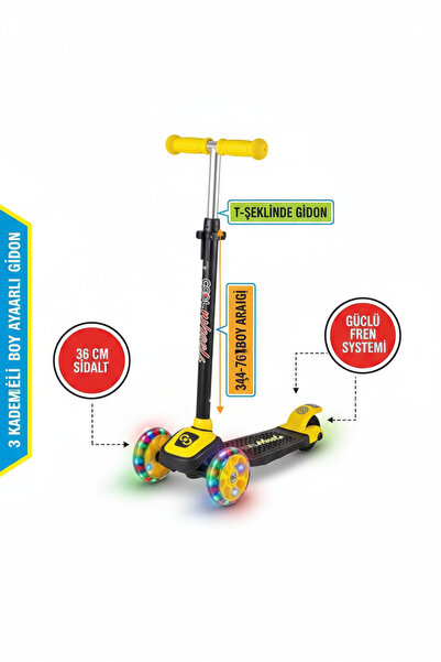Shoplandu Çocuklar için Twist Led Işıklı 3 Tekerlekli Yükseklik Ayarlı Scooter
