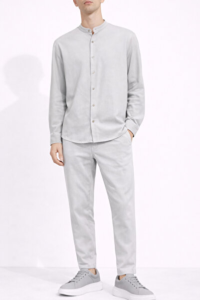 ARMY STORE Elegant Grey Men's Outfit – Tunic Collar Shirt and Casual Trousers...