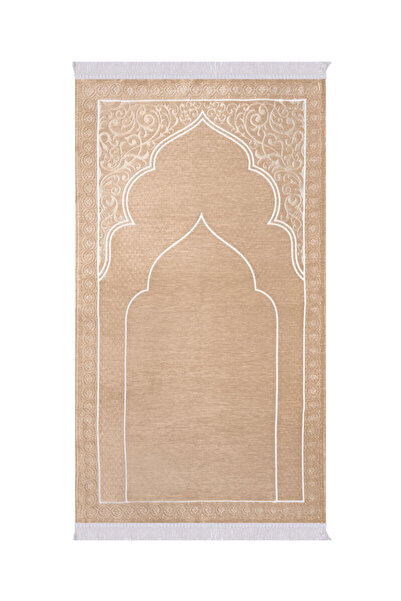 Bursa İpek Μπεζ μονόχρωμο ανάγλυφο υφαντό χαλάκι προσευχής