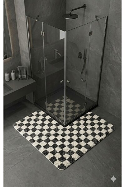 EUROBANO Chess Dama Desen Duşakabin 80x80 cm Γωνιακό χαλάκι μπάνιου από λάτεξ...