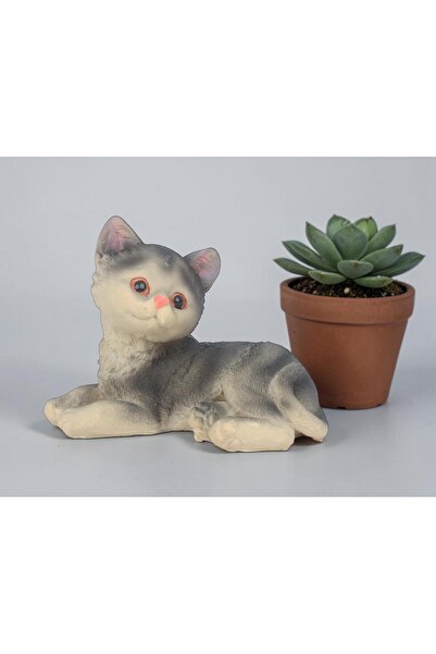e-life shop Lüks Kedi Biblo 13 cm Dekoratif Polyester Heykel Ev Ofis Vitrin M...