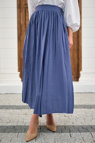 LOCCO Women's Front Gathered Double Pocket Skirt Indigo Blue