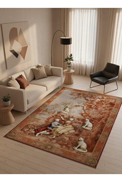 İstinye Halı Arte KD007 Kedi Desenli Pati Dostu Hayvanseverler İçin Dekoratif...