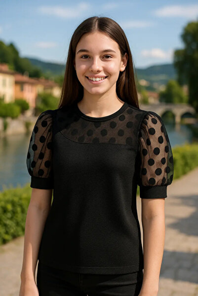 BEBE PLUS Μαύρο μπλουζάκι οικοδέσποινας με τούλι - Στυλ & Άνεση για κορίτσια