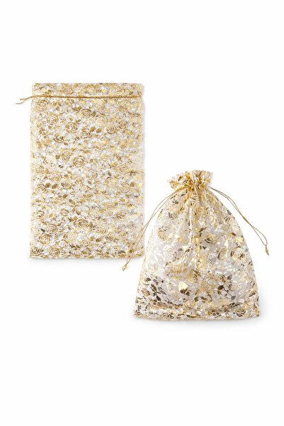 WORDAKS Gold Baskılı Tül Kese 10 Adet 24x34 Cm Kına, Havlu, Terlik, Seccade, ...
