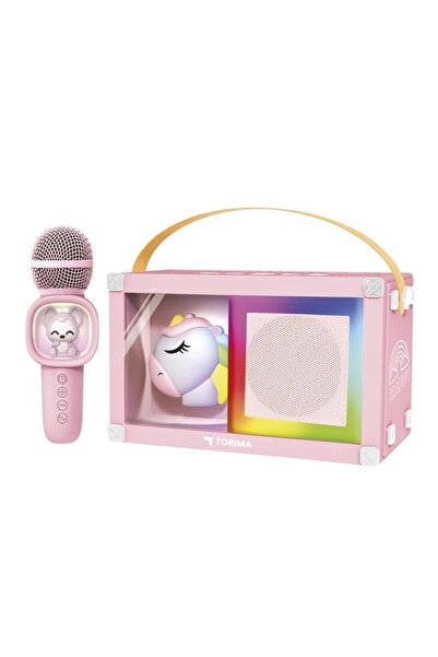 TRM KIDMIC-07 Pembe RGB Unikorn Figürlü Mikrofonlu Karaoke Bluetooth Hoparlör